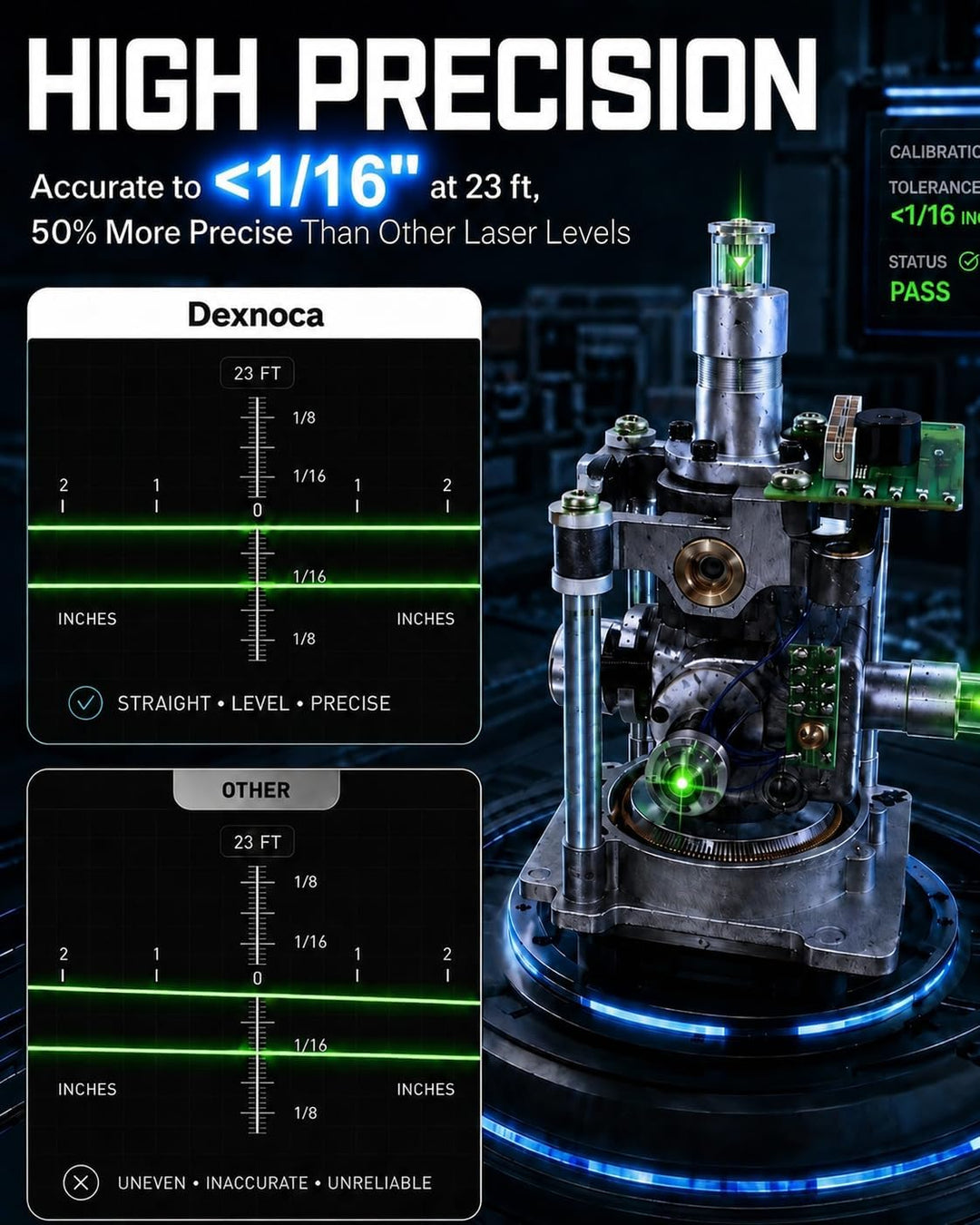16 Linien Laser Wasserwaage, 2x8000mAh Akkus, 4 x 360° Grüner Strahl Selbstnivellierendes Kreuzlinie
