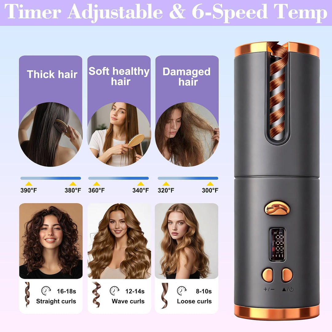 Automatischer Lockenstab mit LCD-Display, automatischer Haarcurler mit 6 Temperatureinstellungen und
