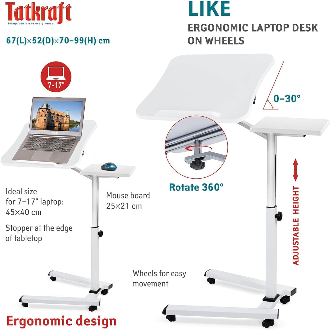 Tatkraft Like Laptop Ständer auf Rollen, Laptoptisch Höhenverstellbar Stehpult, Bett Beistelltisch W