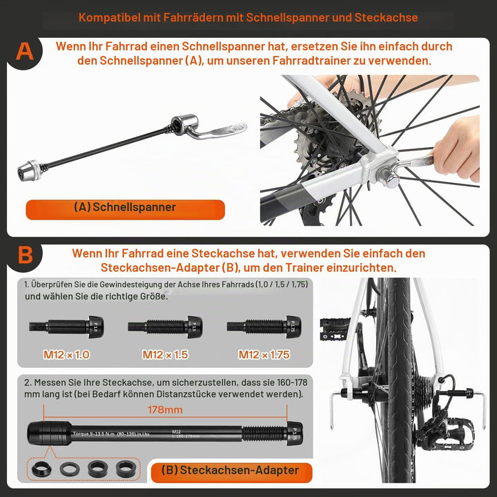 Sportneer Rollentrainer Fahrrad - Magnetischer Rollentrainer für 26-28" &amp; 700C Schnellspanner Vorder