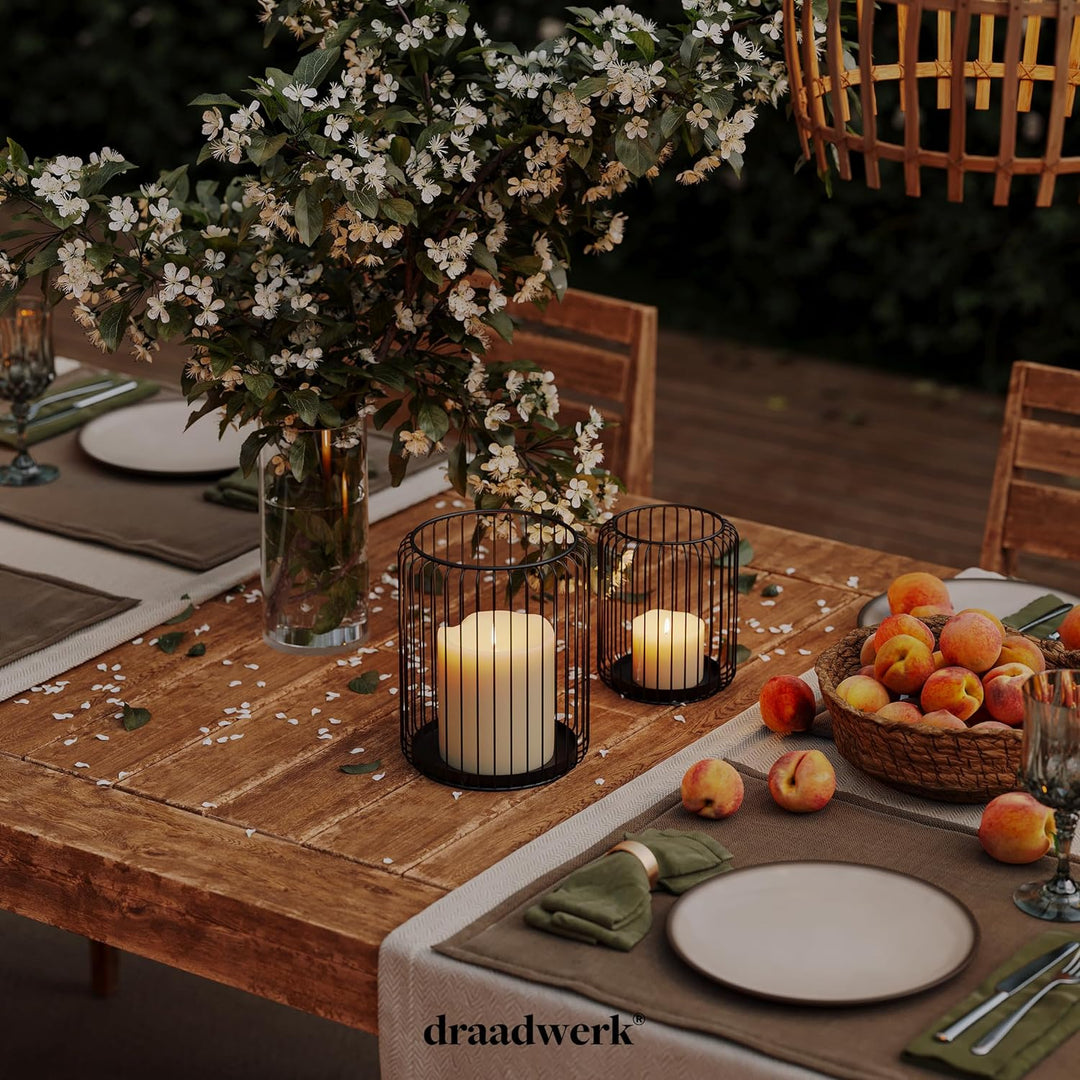 draadwerk® Windlicht 2er Set | Kerzenständer Metall Schwarz | Kerzenhalter Gross Oval | Schwarze Dek