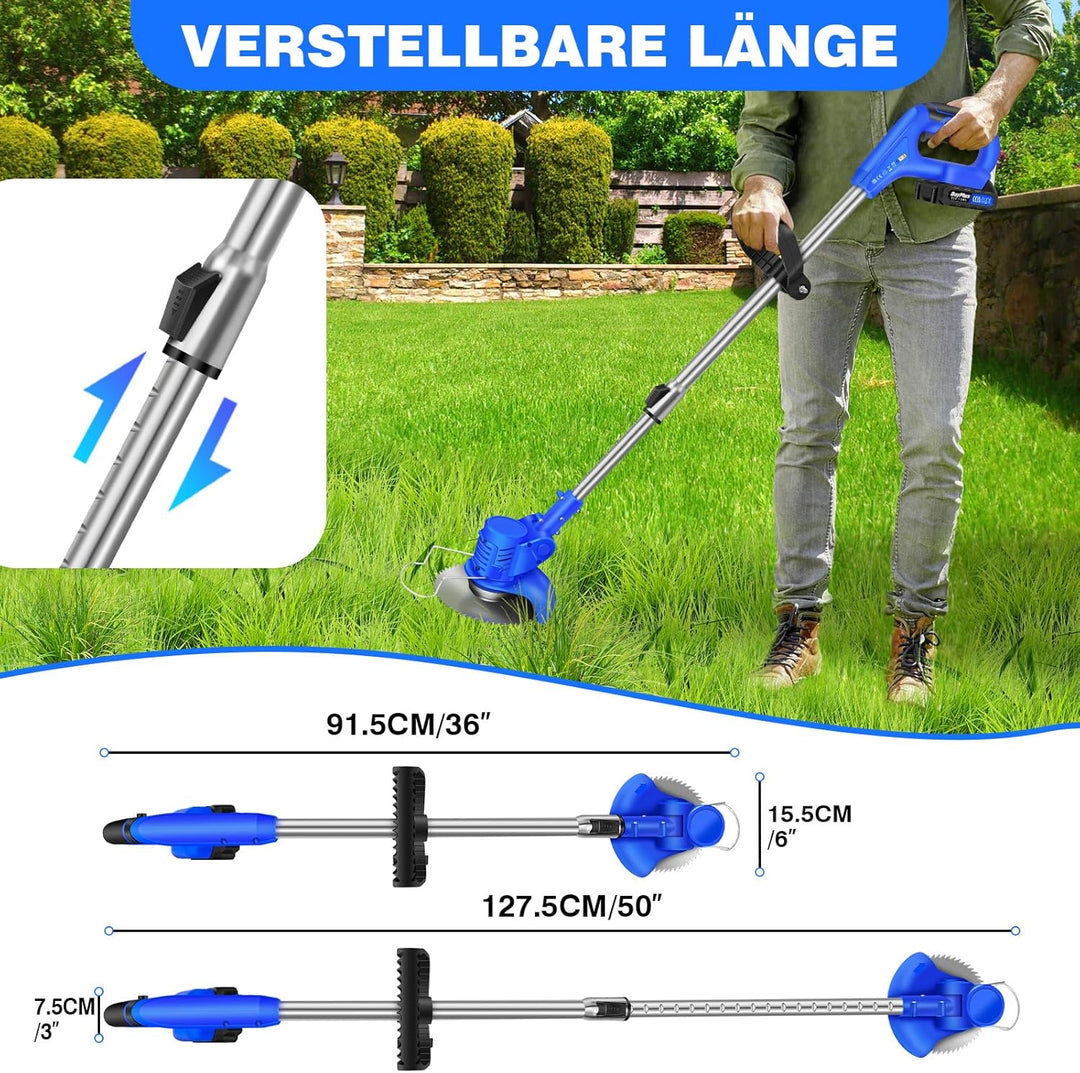 Qimu Akku Rasentrimmer 21V Elektrischer Rasentrimmer Elektro-Trimmer Akku Motorsense Rasen mit 1.5Ah