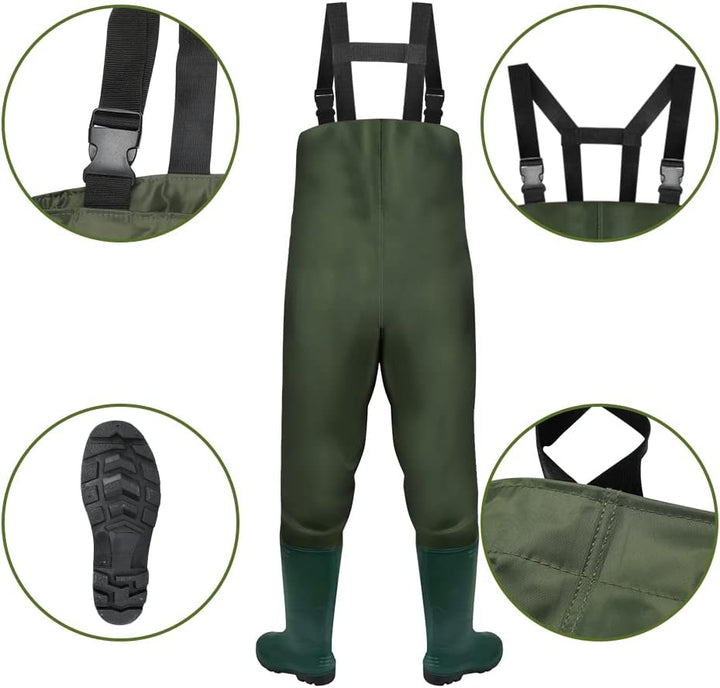 Jiubiaz Wathose 70D Nylon Composite PVC Angelhose, mit rutschfesten Gummistiefeln, Teichhose, Hochwa