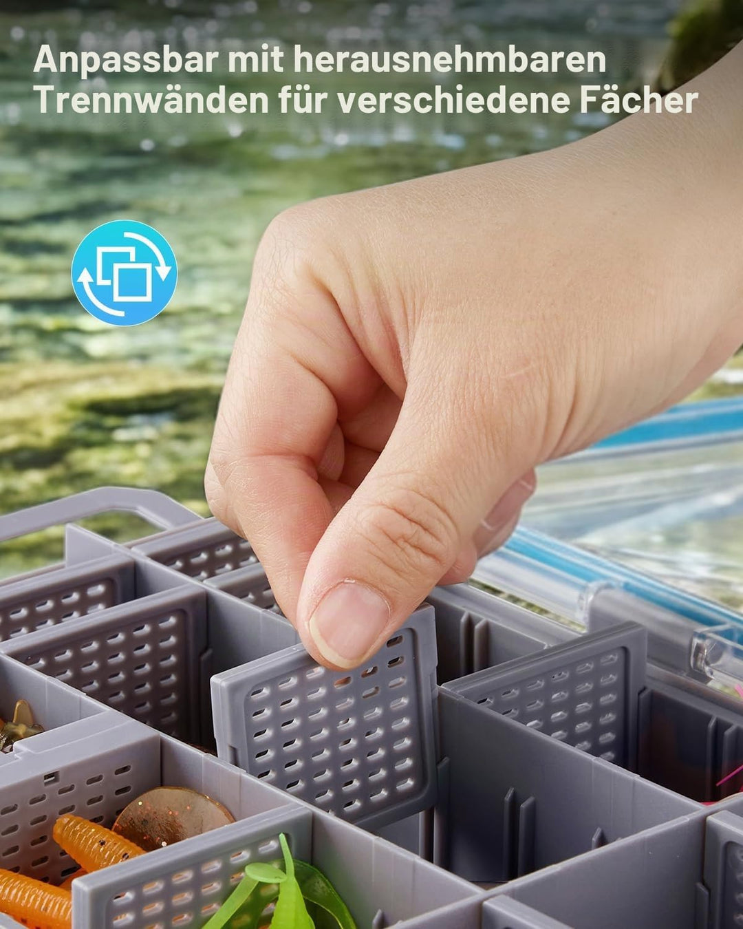 Gonex Köderboxen Angeln 2er-Pack, Wasserdichte Angelboxen mit Verstellbaren Fächern, Transparente Tr