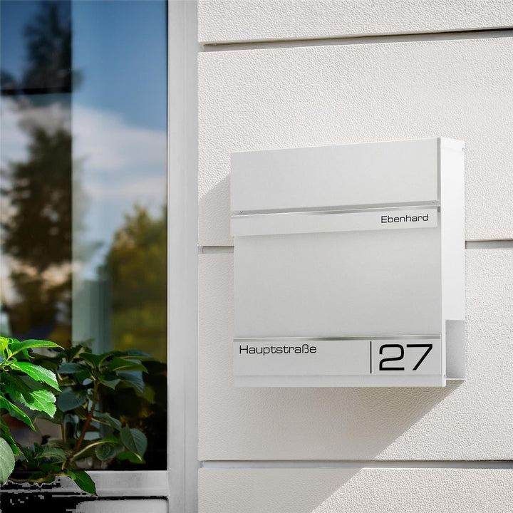 Metzler Briefkasten Weiss - Postkasten mit individueller Laser Gravur - RAL9016 Verkehrsweiss - Wand