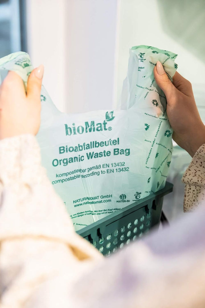 bioMat AirBox® Biomülleimer für die Küche, inkl. 10l kompostierbare Biobeutel (52 STK. mit Henkel),