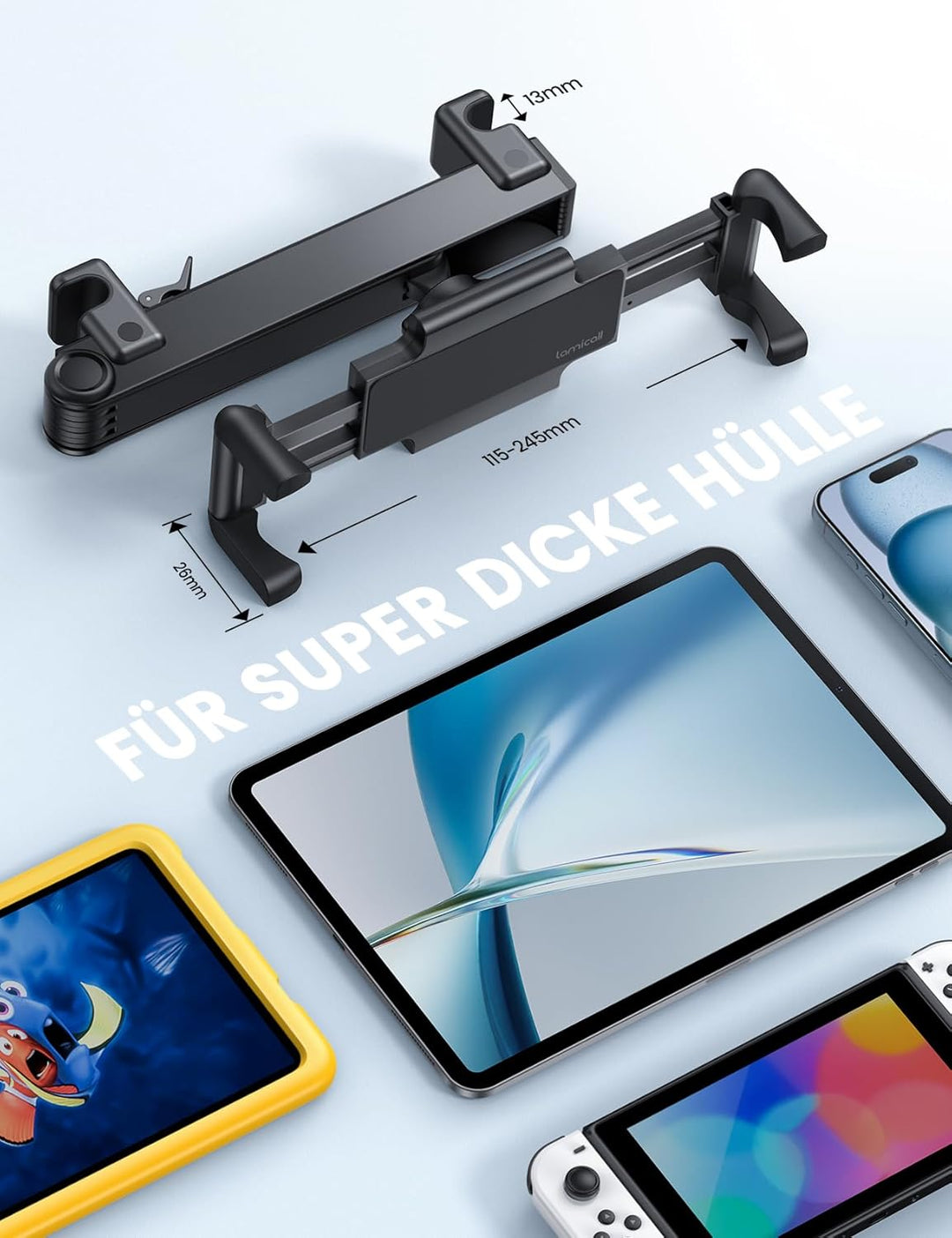 Lamicall Tablet Halterung Auto Kopfstütze - [Doppelt Faltbares Design] Tablethalterungen Auto mit Ab