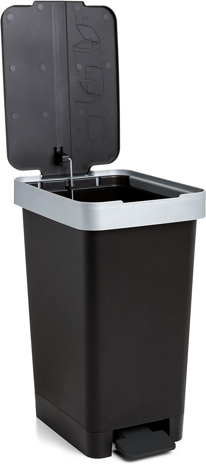 TATAY Mülleimer Küche Smart, 25L Fassungsvermögen, Einziehbares Pedal, Polypropylen, BPA-frei, 30L M
