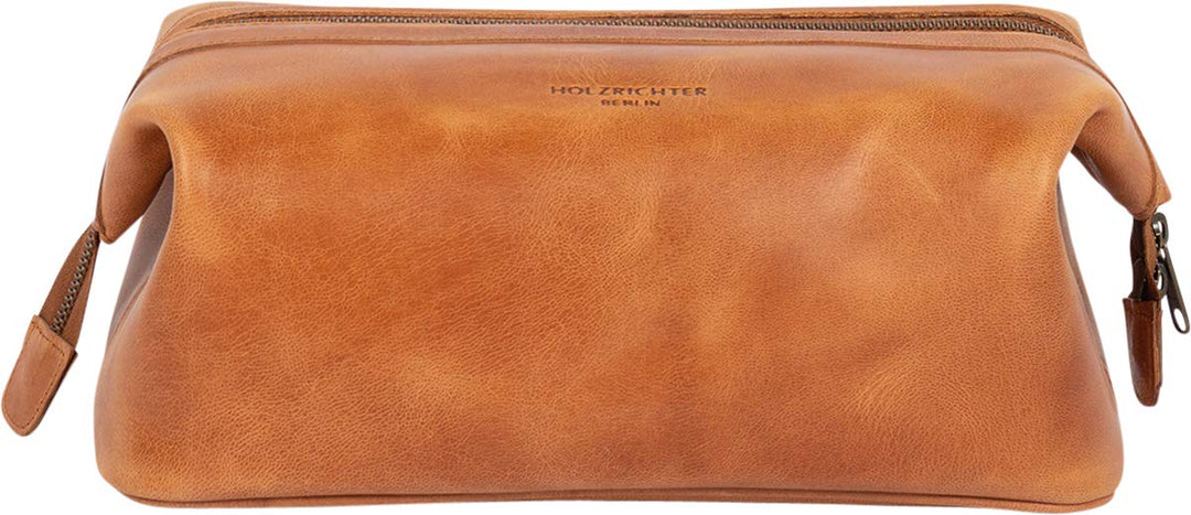 HOLZRICHTER Berlin Kulturbeutel No 5-2 (L) Camel - Grosse, hochwertige Kulturtasche handgefertigt au