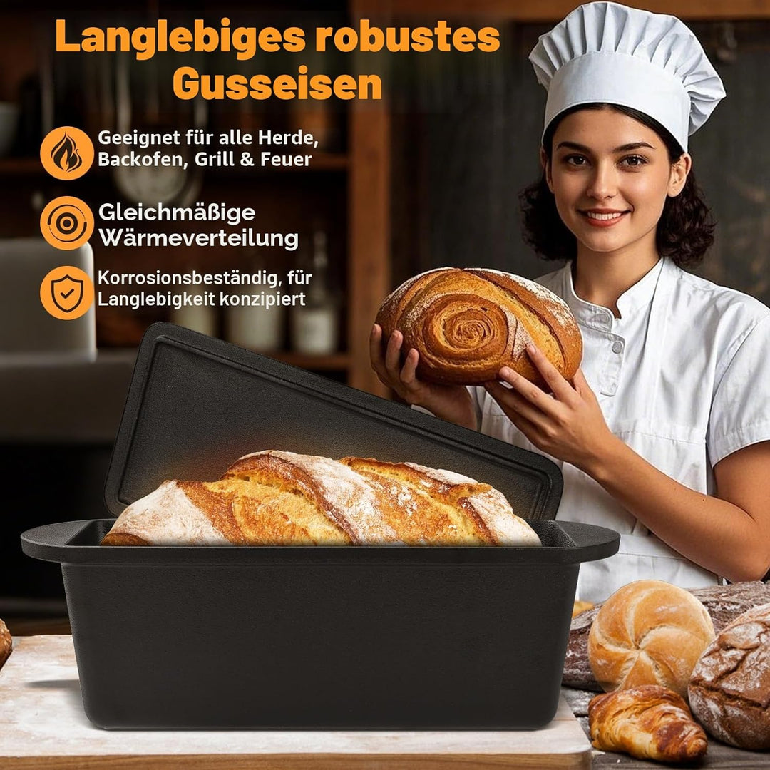 NZQXJXZ 35cm Brotbackform mit Deckel, Gusseisen Topf Dutch Oven Gusseisenpfanne für Brot Backen, Ban