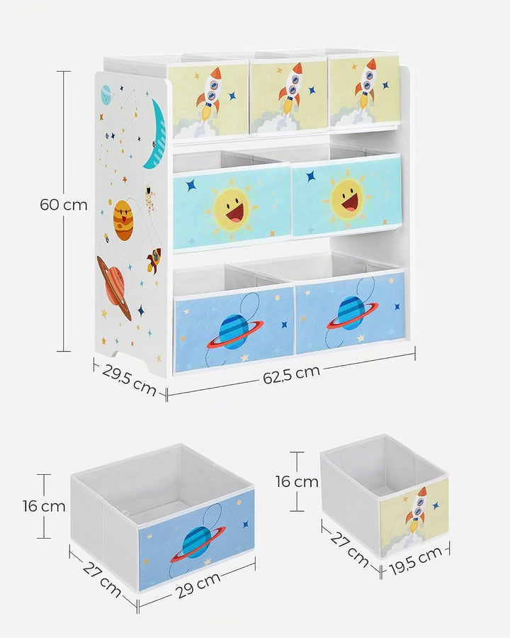 SONGMICS Kinderzimmerregal, Spielzeugregal mit 7 Aufbewahrungsboxen aus Vliesstoff, Kinder-Bücherreg