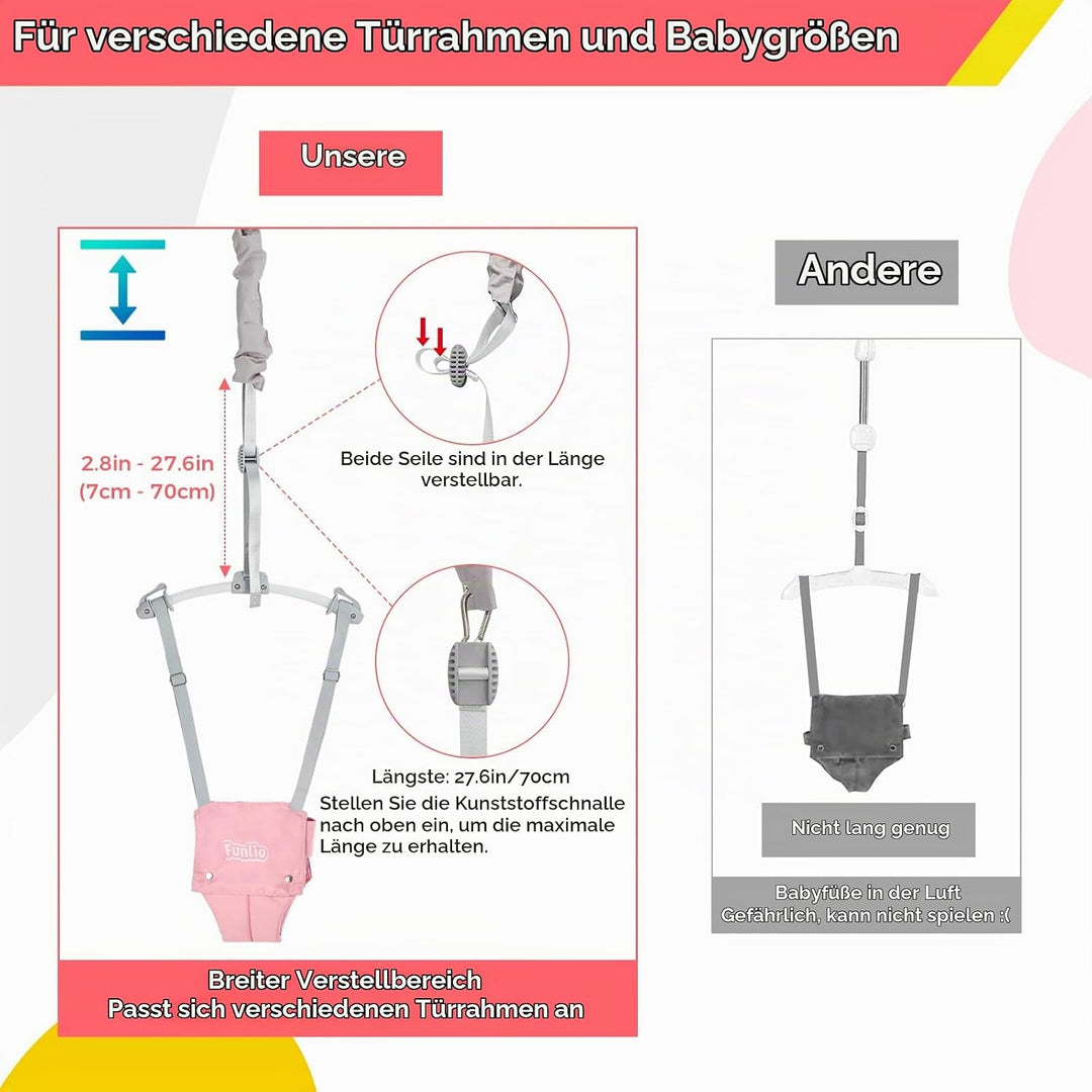 FUNLIO 2-in-1 Baby-Türspringer mit Türklemme und Laufgurt für 6-24 Monate. Stabiler Sprungmechanismu