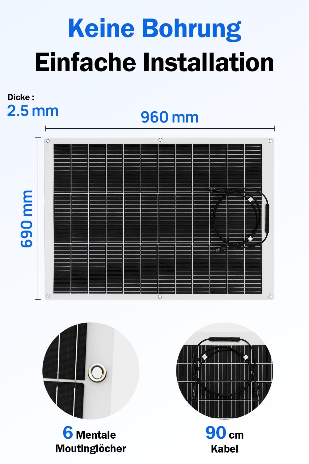 ECO-WORTHY 130W 12V Solarpanel Flexibel Monokristallines Solarpanel, Solarmodul mit Ladekabel für Wo