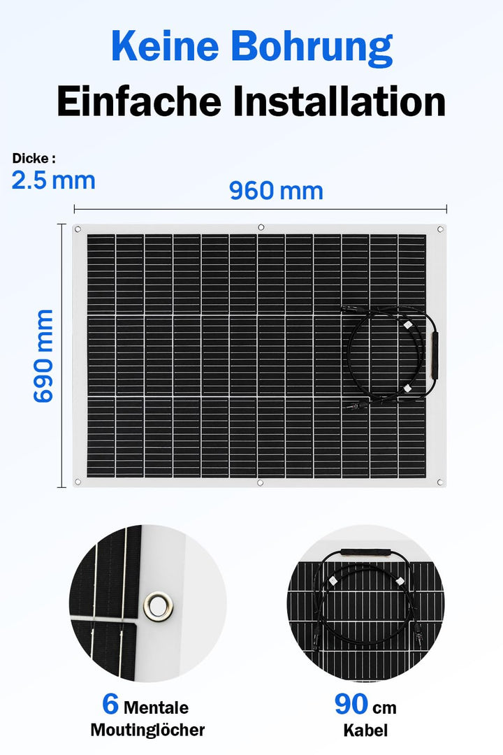 ECO-WORTHY 130W 12V Solarpanel Flexibel Monokristallines Solarpanel, Solarmodul mit Ladekabel für Wo