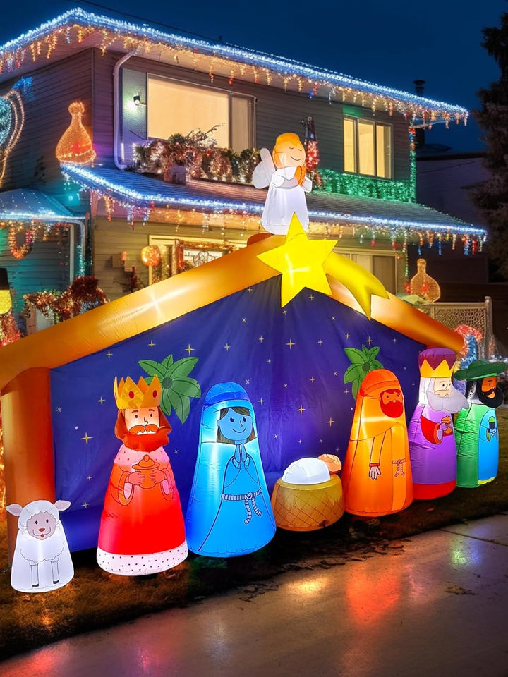 Kalolary 12,5 Fuss Aufblasbare Weihnachtskrippe, Weihnachten Aufblasbar Geburt Jesu Szene mit Stern