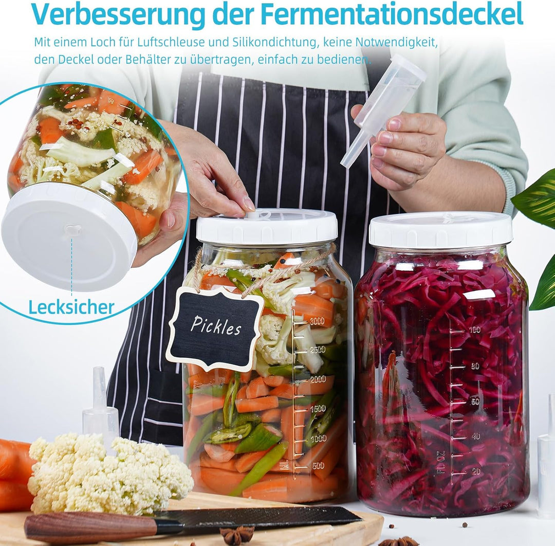 2x Gross Fermentierglas mit Luftschleuse - Breiter Mund Fermentiergläser mit Gärventil 4 Liter Ferme