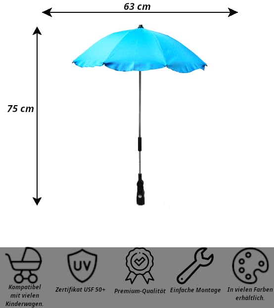 Skyline Universal Sonnenschirm Regenschirm für Kinderwagen und Sport Buggy, Babywagen Schirm mit Uni