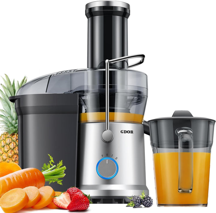 GDOR 1300W Entsafter mit Extra Grossem 81mm Einfüllschacht Grossem 1.25L Saftkrug Entsafter Gemüse u