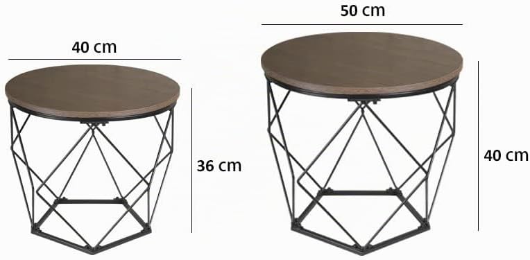 Ribelli 2er Set Beistelltisch, Wohnzimmertisch mit Korbfunktion, Couchtisch Rund, Korbtisch mit Abne