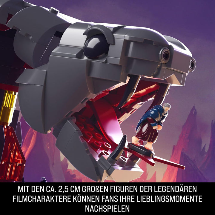 Mattel Brick Shop Masters of the Universe Bauset, Clash at Snake Mountain mit 636 Teilen und 12 Figu