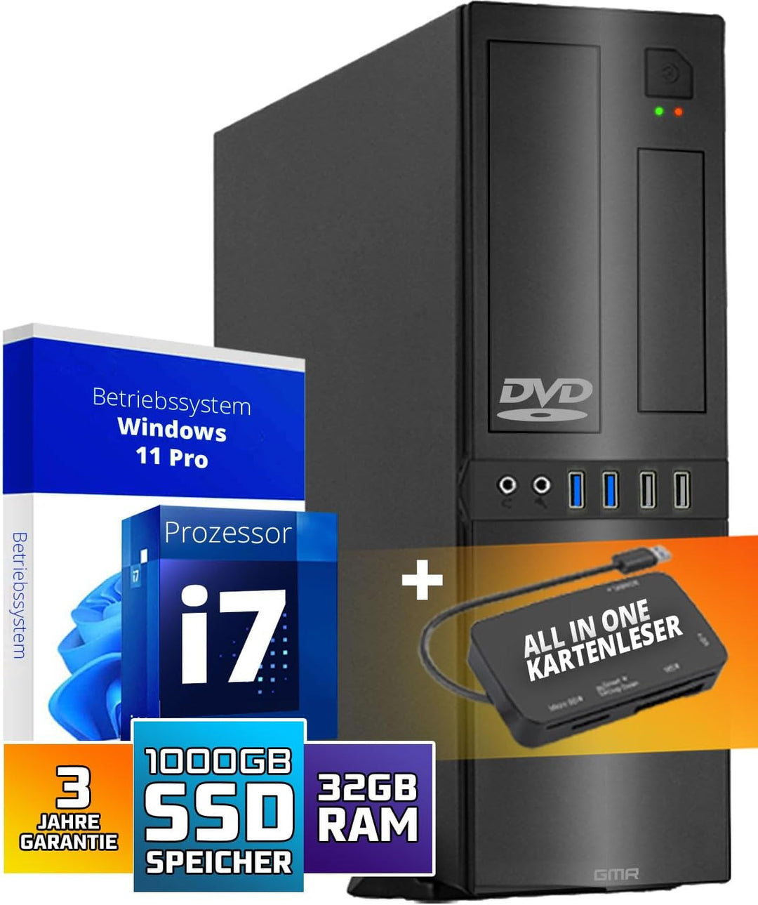 GMR Ultra Slim i7 Office PC - Business Office Computer | 3 Jahre Garantie | 32 GB RAM | 1000GB SSD |