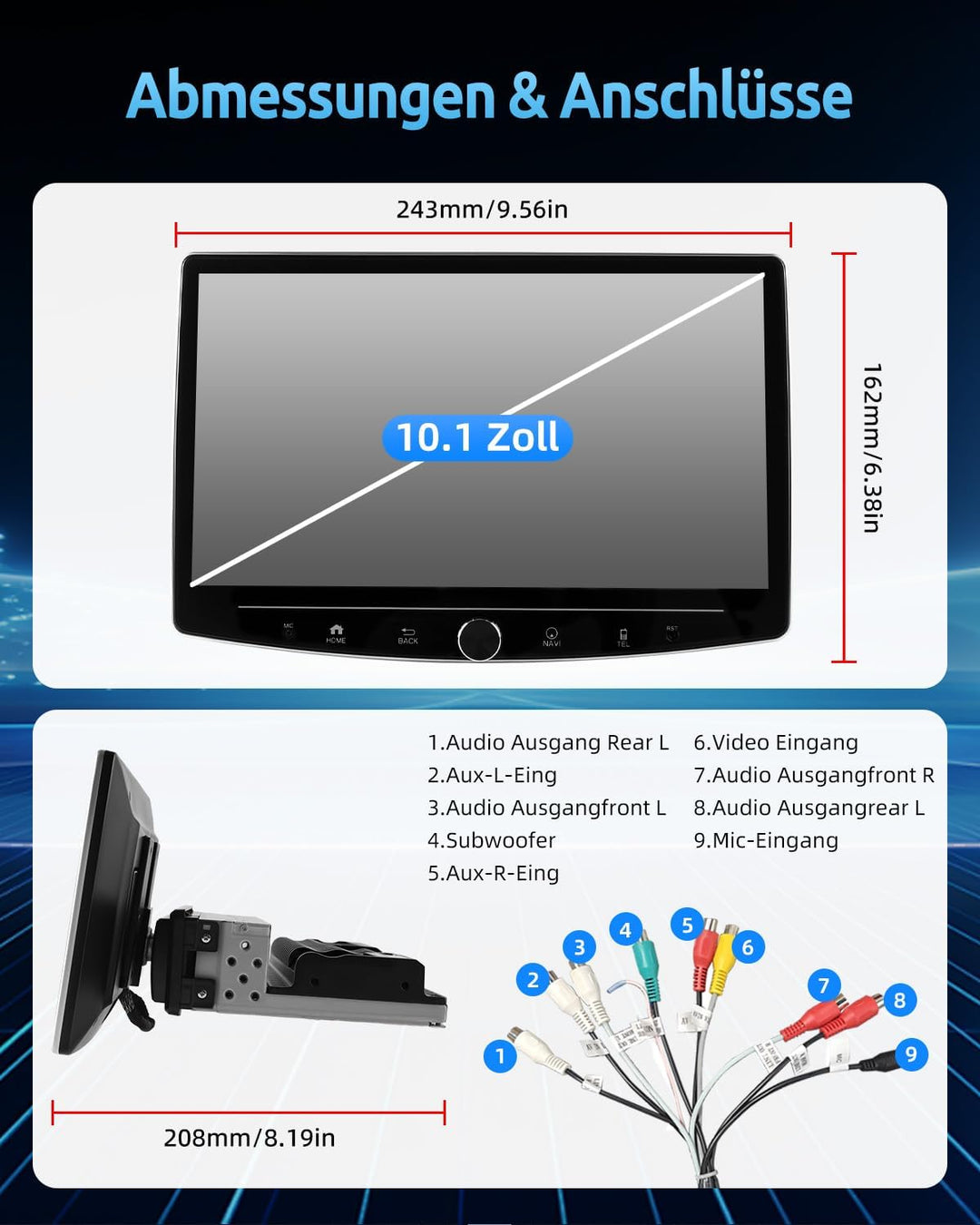 ESSGOO Single Din Android14 Autoradio mit Wireless Carplay und Android Auto,10.1 Zoll IPS-HD Touchsc