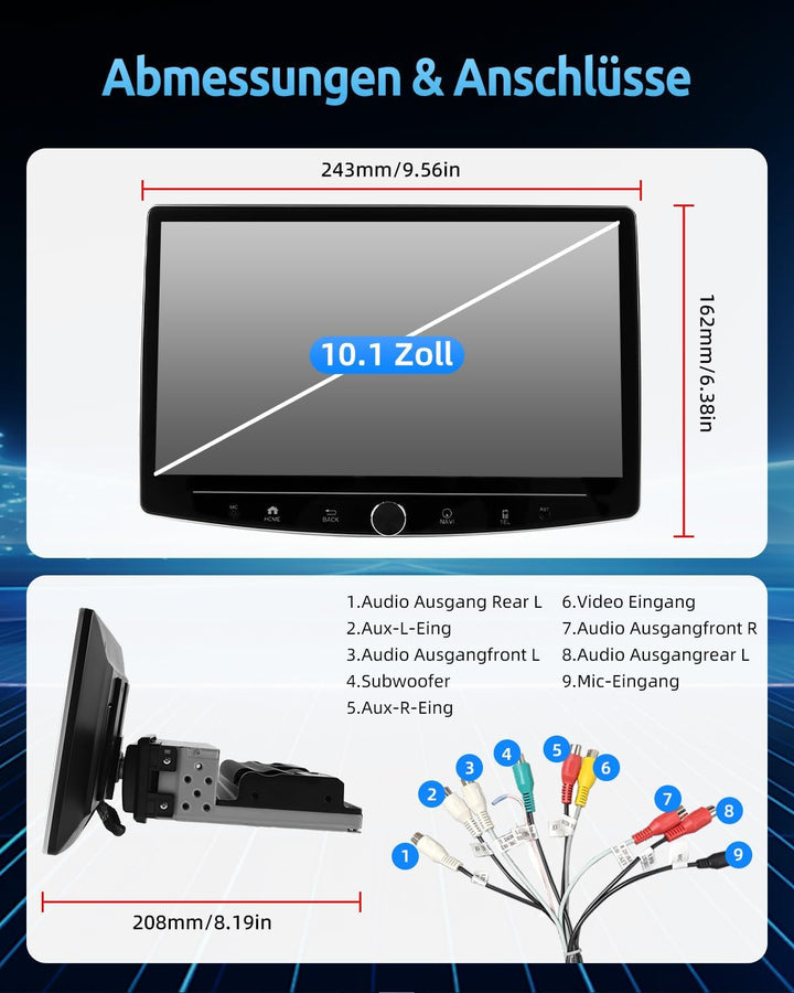 ESSGOO Single Din Android14 Autoradio mit Wireless Carplay und Android Auto,10.1 Zoll IPS-HD Touchsc