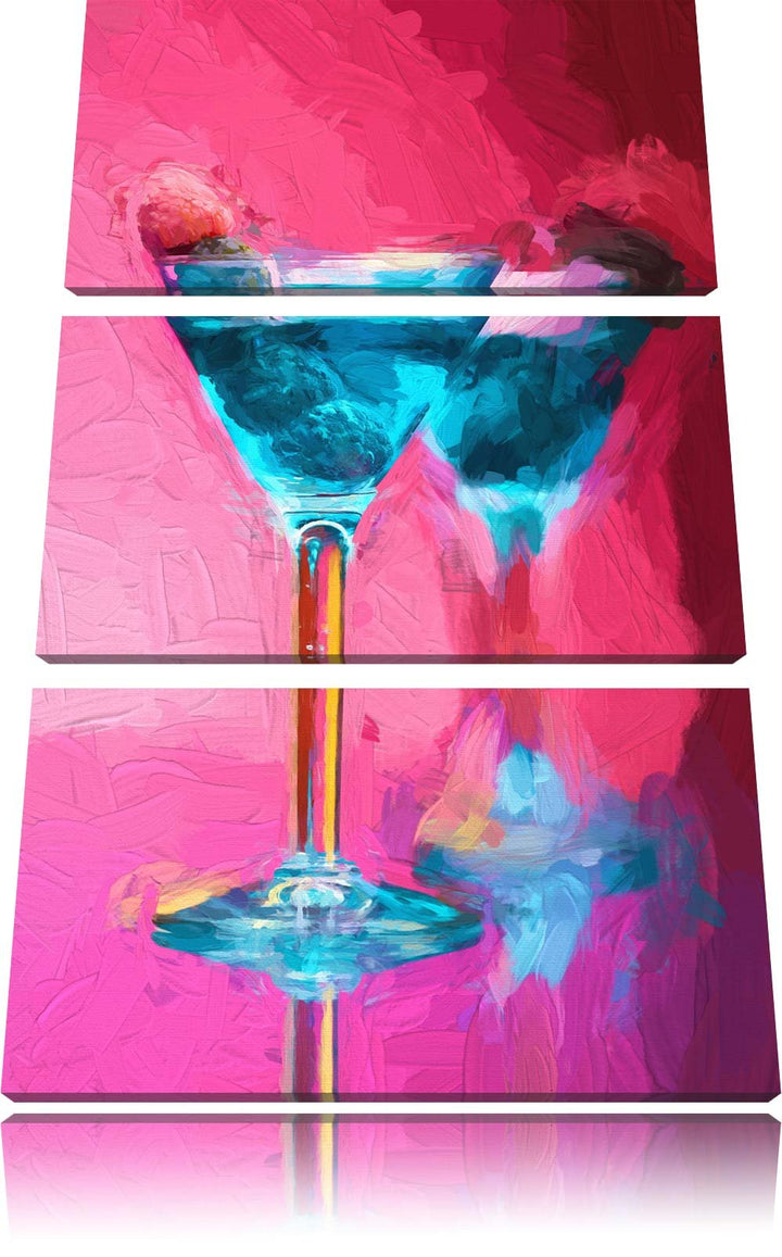 Pixxprint Cocktail mit Himbeeren als Leinwandbild/Grösse: 3 Teilig (120x80) cm/Wandbild/Kunstdruck/f
