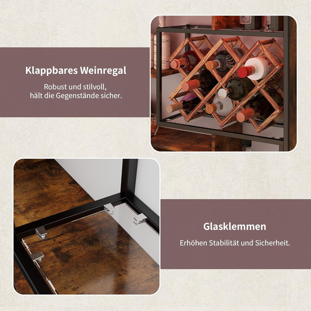 YOURLITE Weinregal Wand mit LED-Beleuchtung Metall,Bar Regal mit Glashalter,Wandmontage Wine Display