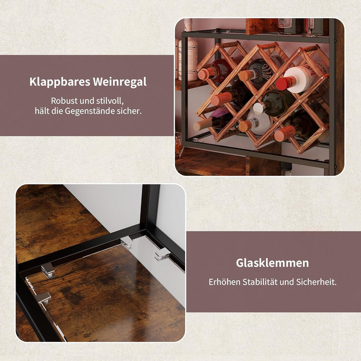 YOURLITE Weinregal Wand mit LED-Beleuchtung Metall,Bar Regal mit Glashalter,Wandmontage Wine Display