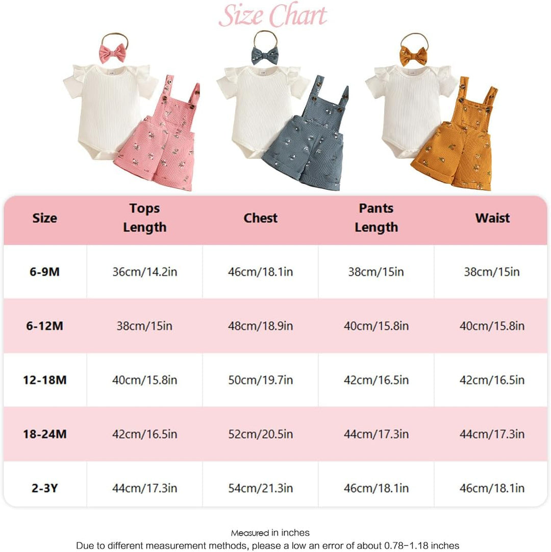 Kleinkind Baby Mädchen Sommerkleidung Rippstrick-Tops Trägerhosen mit Blumenmuster und Stirnband 18-