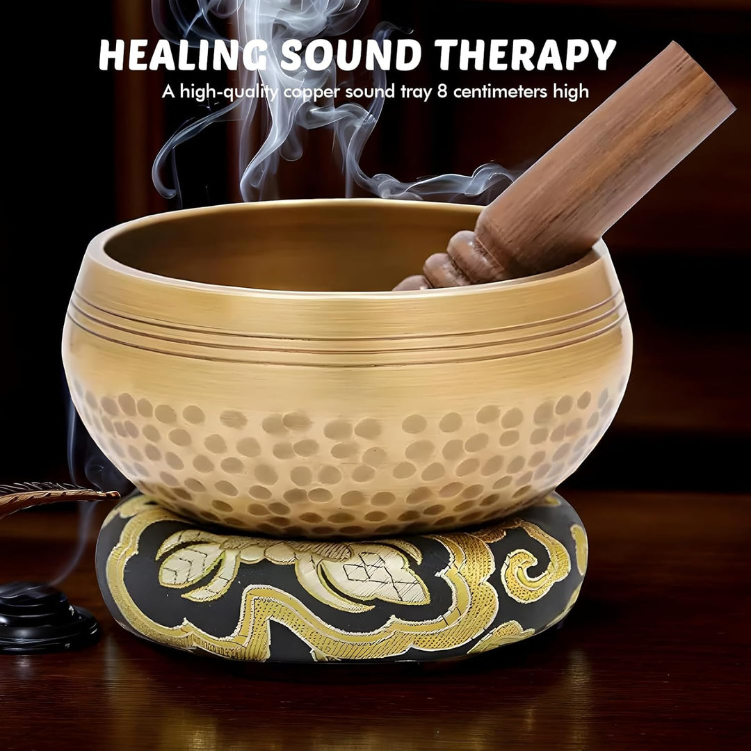 Tibetische Klangschalen Set, Handgehämmert in Nepal für Meditation, Singing Bowl mit Holz Klöppel Kl