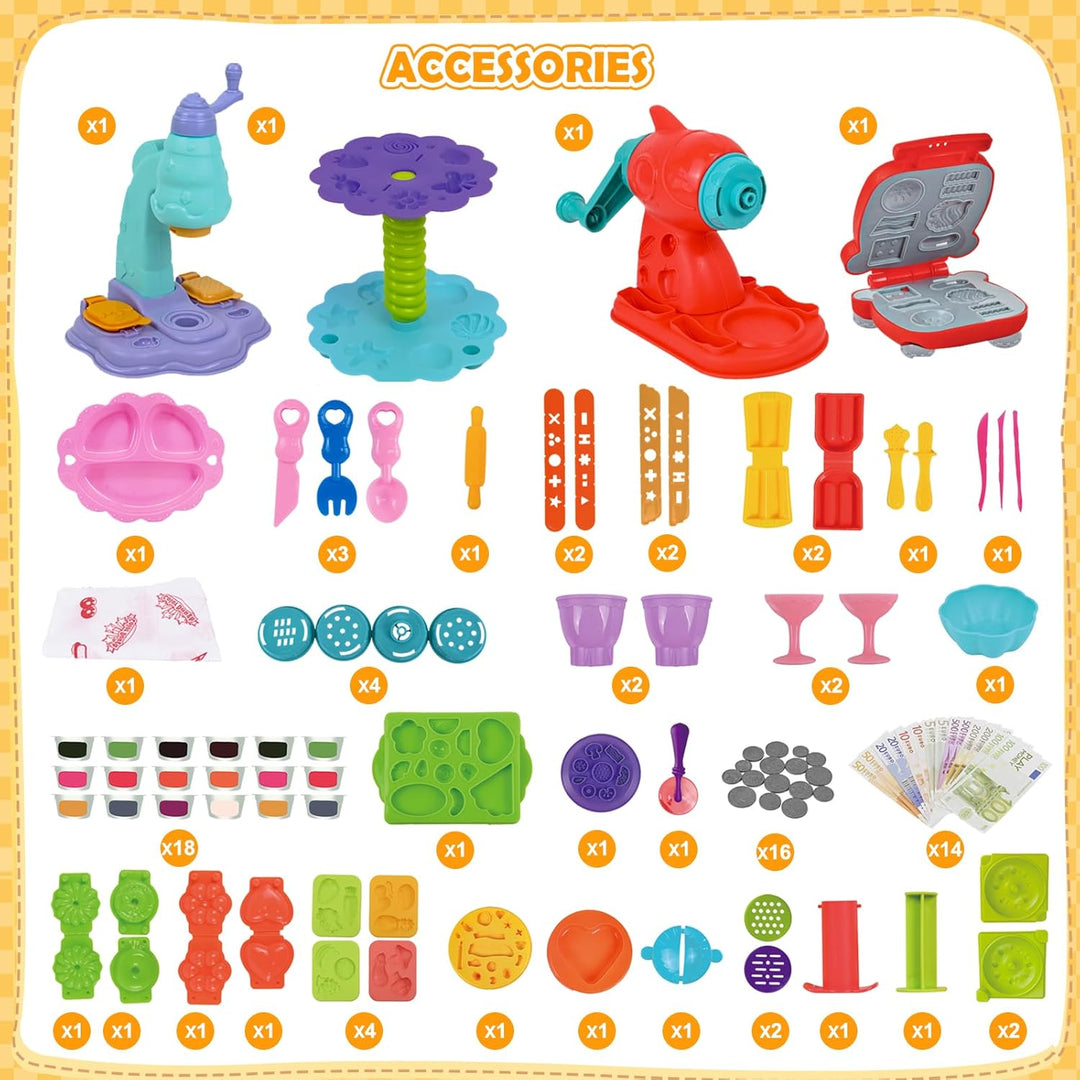 Joellfuner 70 Stück Knete Dough Set, Knete Zubehör Kinder, Knete Eismaschine Nudelmaschine Burgermas
