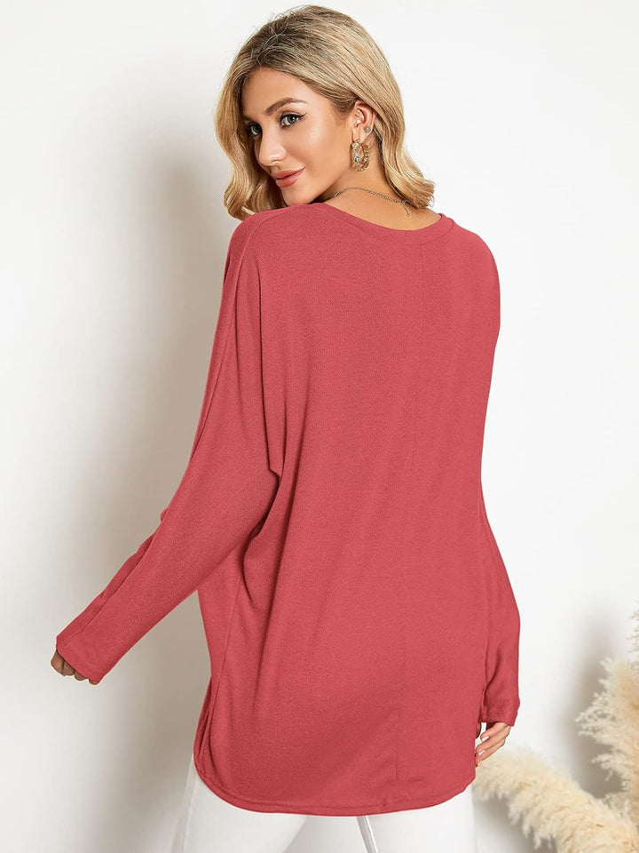 ZANZEA Damen Lose Asymmetrisch Jumper Sweatshirt Pullover Bluse Oberteile Oversize Tops S Rot, S Rot