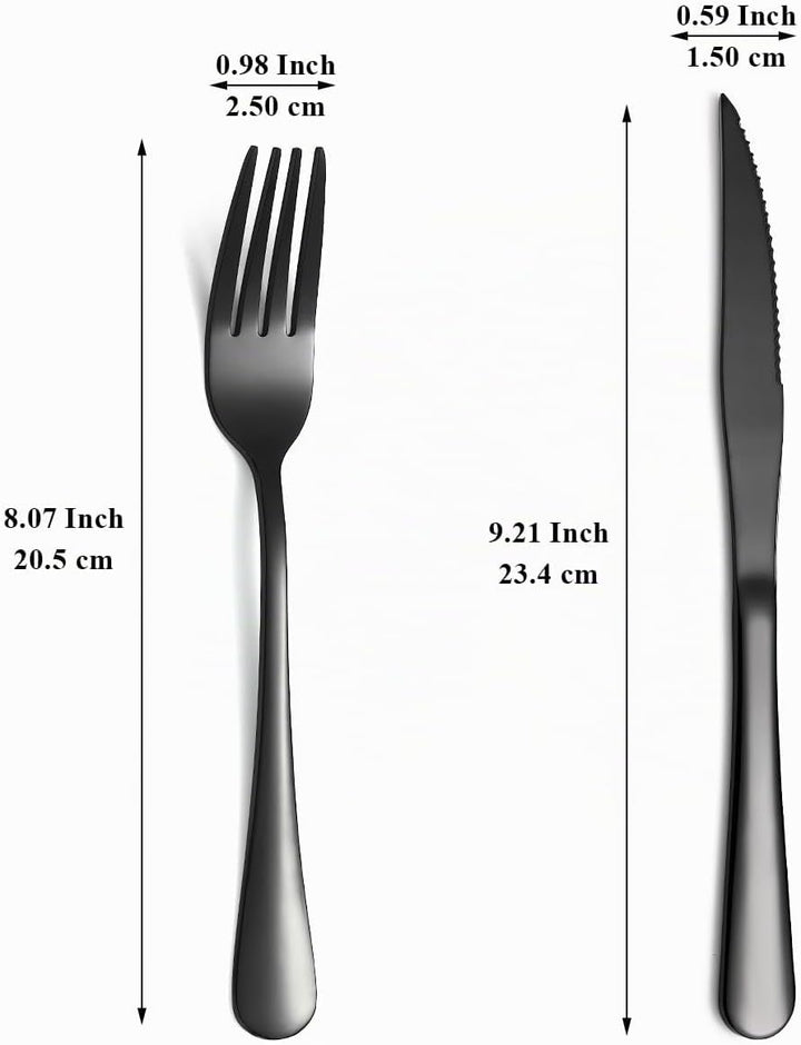 Evanda Schwarzes Steakbesteck 12 teilig, Schwarzes Titanbeschichtung Edelstahl 6 Tafelgabeln und 6 T