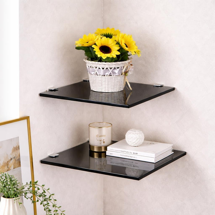 Euro Tische Glas Eckregal 35 x 35 cm, Wandregal für Badezimmer, Duschregal Bad, Glas Badregal mit 6m