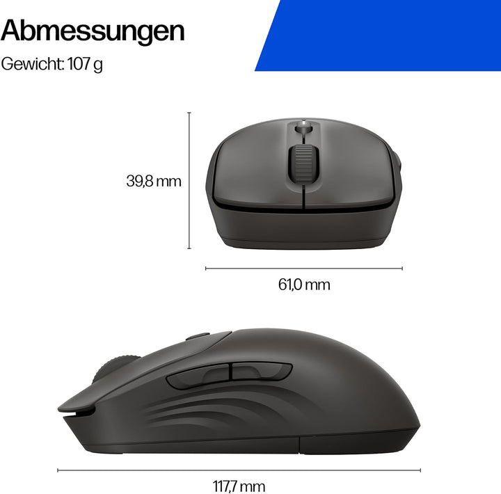 HP 400 Duale kabellose Maus, Bluetooth und USB, 2,4 GHz, 24 Monate Akku, leise Klicks, weiche Haptik
