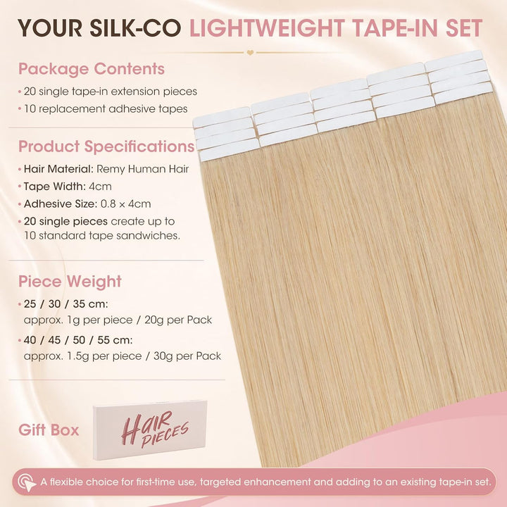 Silk-co Tape in Extensions Echthaar 20stk, Tape Extensions Echthaar, Remy Haarextensions Tape in Haa