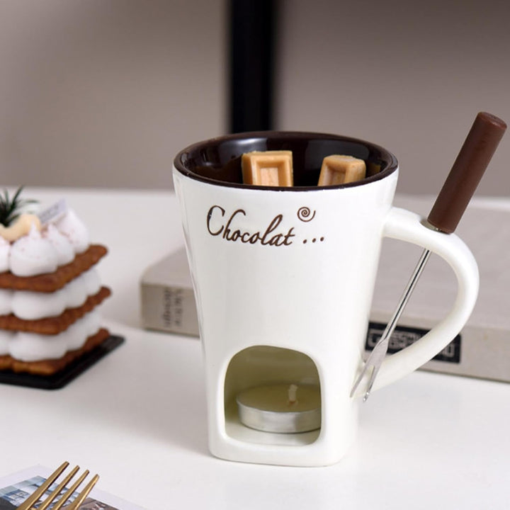 Schokoladen Fondue Becher Set | 130 Ml Teelicht Schokofondue Tasse Aus Keramik | Schoko Fondue Teeli