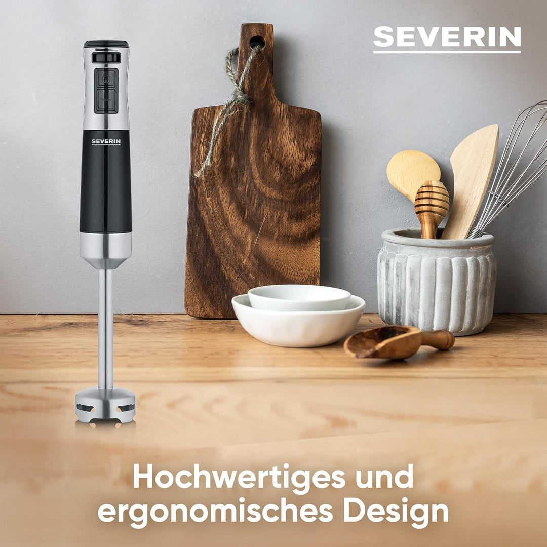 SEVERIN Stabmixer mit Zubehör-Set, Mixstab mit stufenloser Geschwindigkeitseinstellung, mit Pürierst