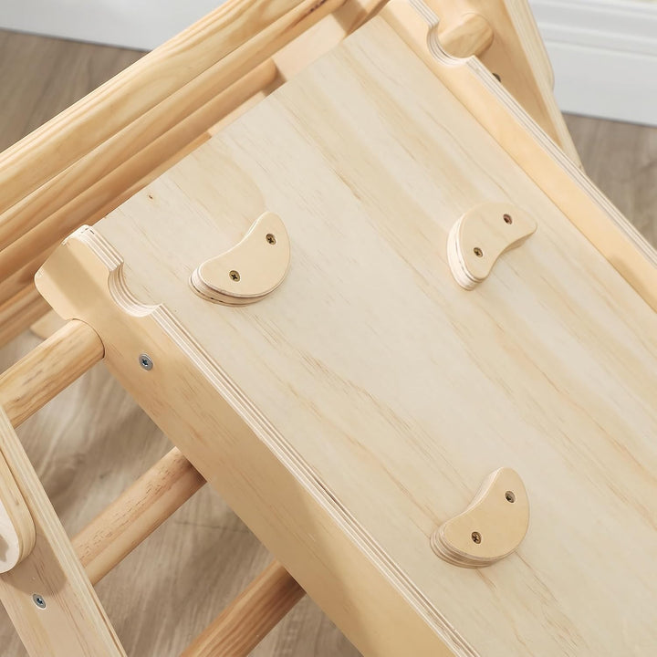 AIYAPLAY 2-in-1 Montessori Klettergerüst aus Naturholz Indoor Kletterdreieck mit Rutsche Indoor Spie