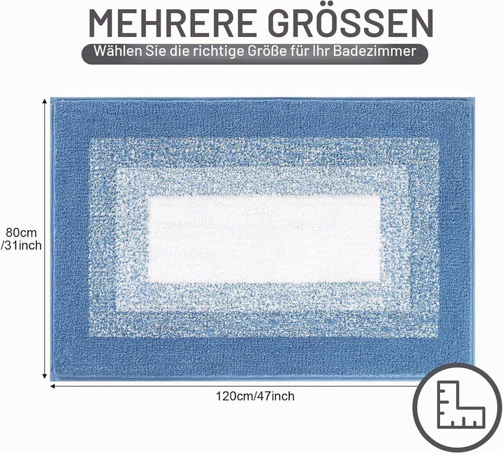 Weich Gross Badematten 80 x 120 cm, Badezimmerteppich Badteppich rutschfeste Wasserabsorbierend Badv