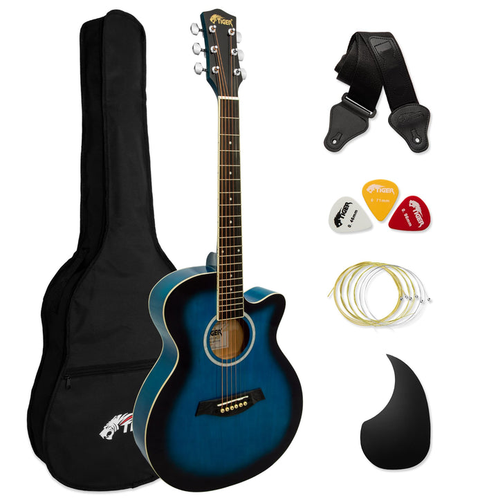 TIGER ACG1-BL34 3/4 Akustikgitarre, mit Stahlsaiten bespannte Small Body Akustikgitarre für das Alte