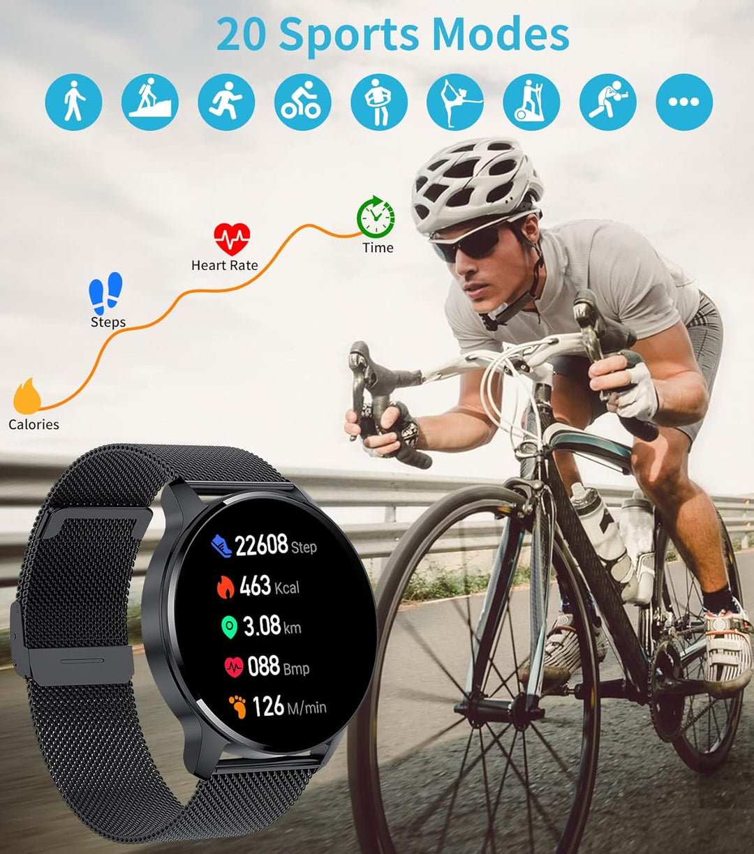 Smartwatch, 1,32" HD-Bildschirm Fitnessuhr für Männer Frauen mit Anrufwahl Textbenachrichtigung Schr