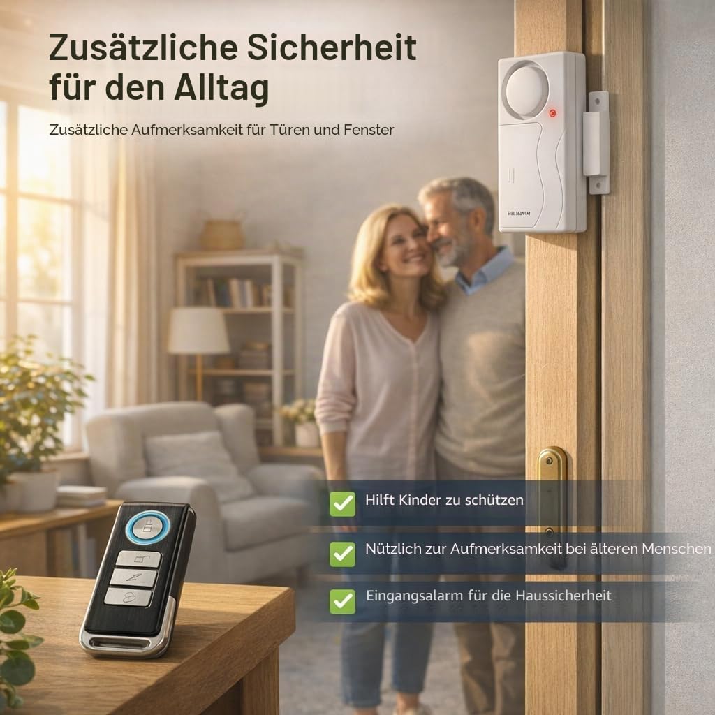 HENDUN Kabelloser Türalarm mit Fernbedienung, Fenster-Alarm, Sicherheitssensor, Pool-Alarm für Kinde