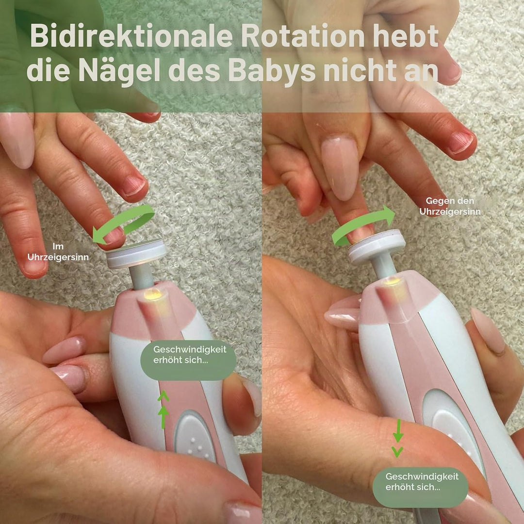 haakaa Elektrischer Baby-Nagelknipser, Baby-Nagelfeilen-Set mit 6 Schleifkopf und LED-Licht für Neug