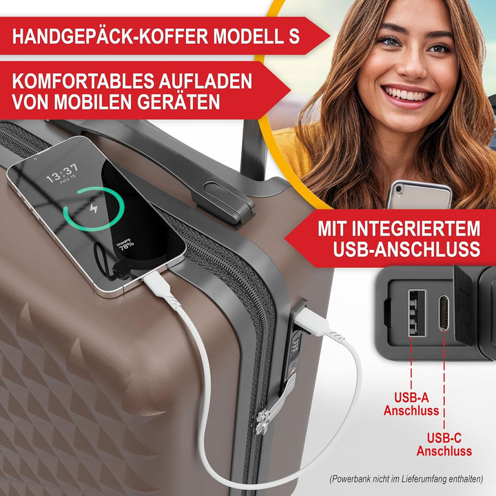 Onbest Premium Koffer Set 4 teilig – Rollkoffer mit TSA-Lock, USB-Anschluss– Plus 1x Kofferwaage, 2X