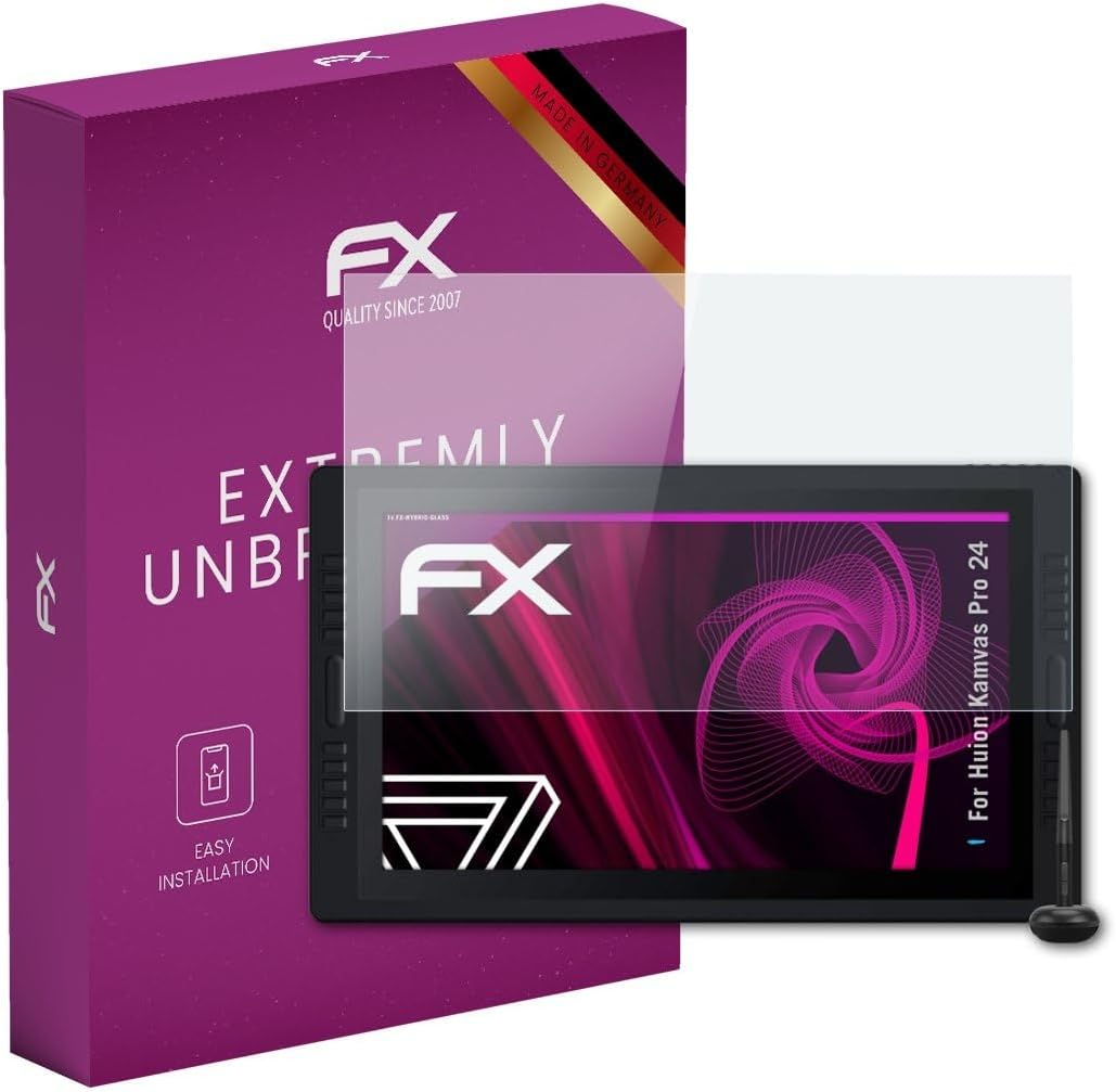 atFoliX Glasfolie kompatibel mit Huion Kamvas Pro 24 Panzerfolie, 9H Hybrid-Glass FX Schutzpanzer Fo