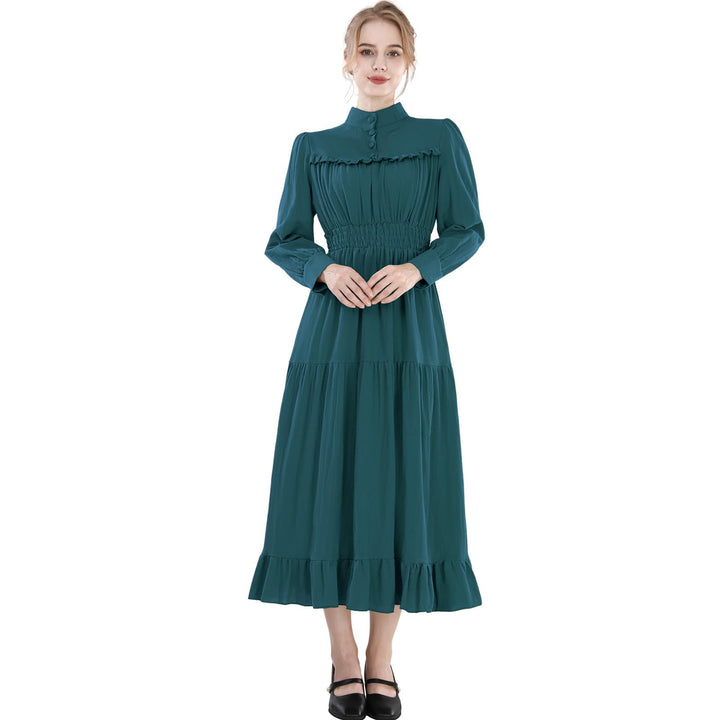 CR ROLECOS Mittelalter Kleidung Damen Viktorianisches Kleid Langarm A-Linie Vintage Edwardianisches