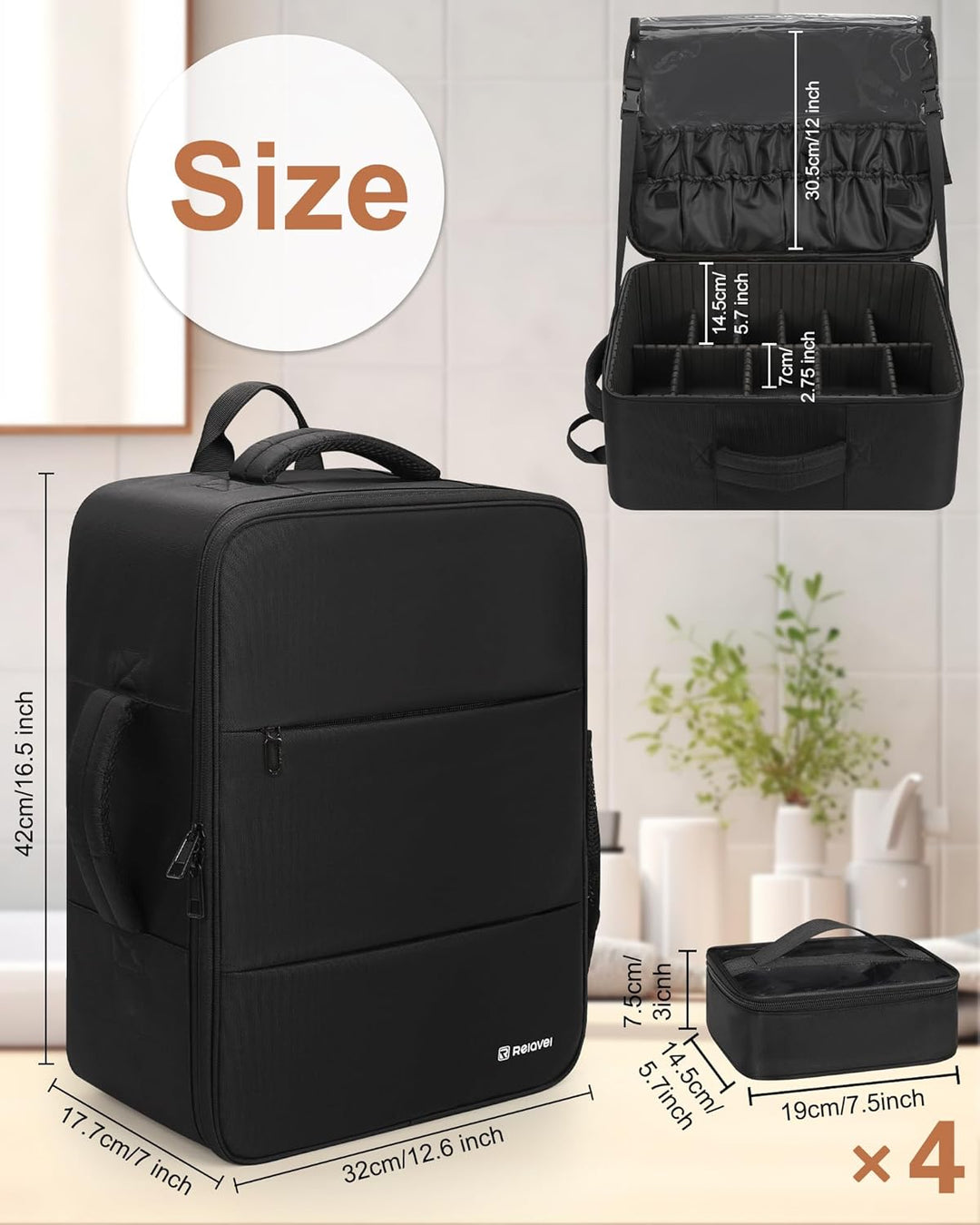 Relavel Make-up Rucksack XL, Profi Reise Make-up Koffer Set für Make-up-Künstler – Mit 4 transparent